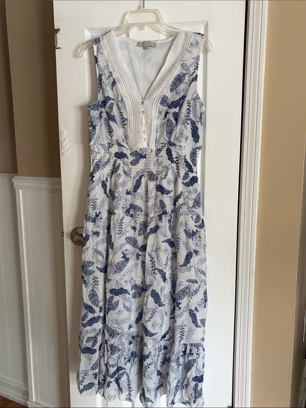 J Gee Blue and white feather printed maxi with pockets